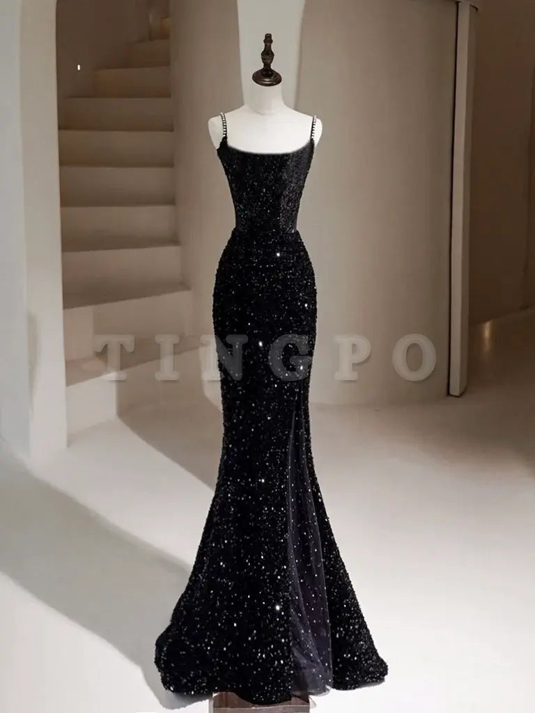 Wholesale Black Mermaid Sequin Long Prom Dress Black Formal Dress gowns evening dresses